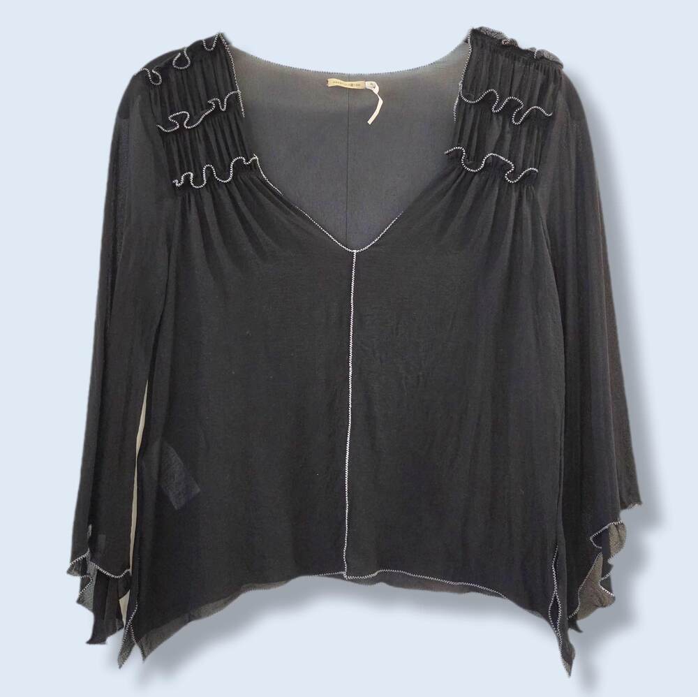 Vintage Y2K Max Studio silk top, sheer black, asymmetrical, S